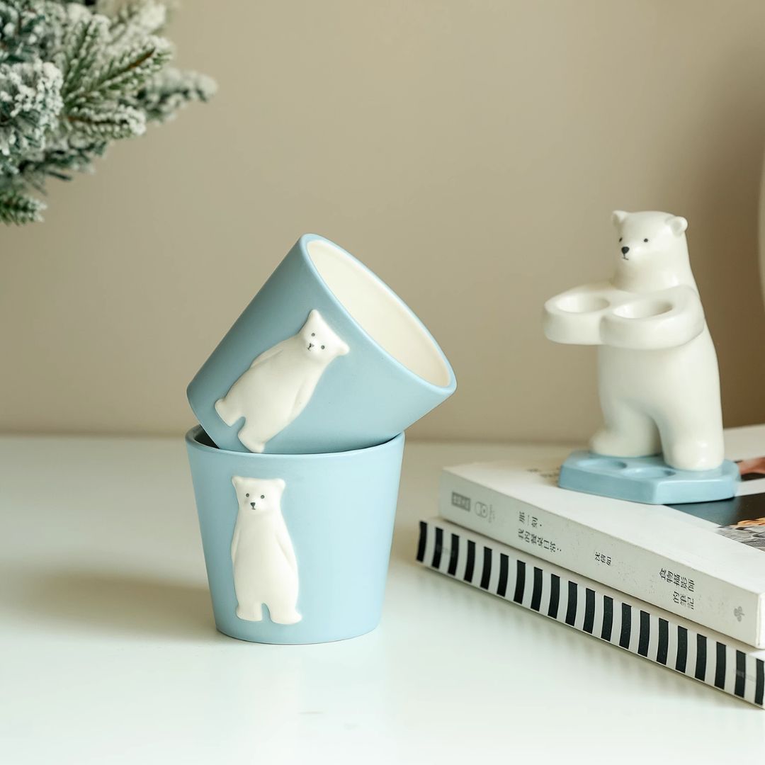 【預購】可愛 北極熊 陶瓷漱口杯 / 牙刷架