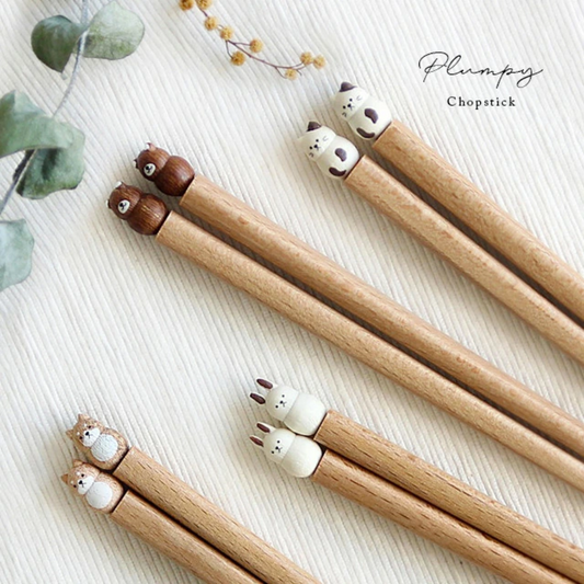 【預購】日本製 Fluffy 立體貓貓柴犬天然木筷子 (2入)