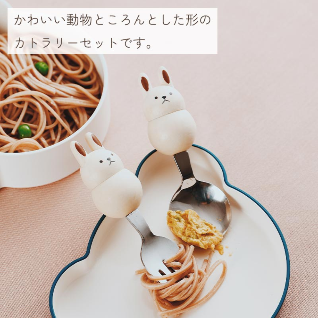 【預購】日本製 Fluffy Plumpy 小朋友輔食 可用立體貓貓柴犬天然木叉勺套裝