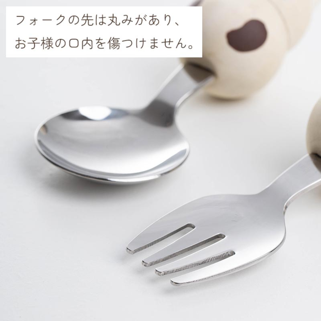 【預購】日本製 Fluffy Plumpy 小朋友輔食 可用立體貓貓柴犬天然木叉勺套裝