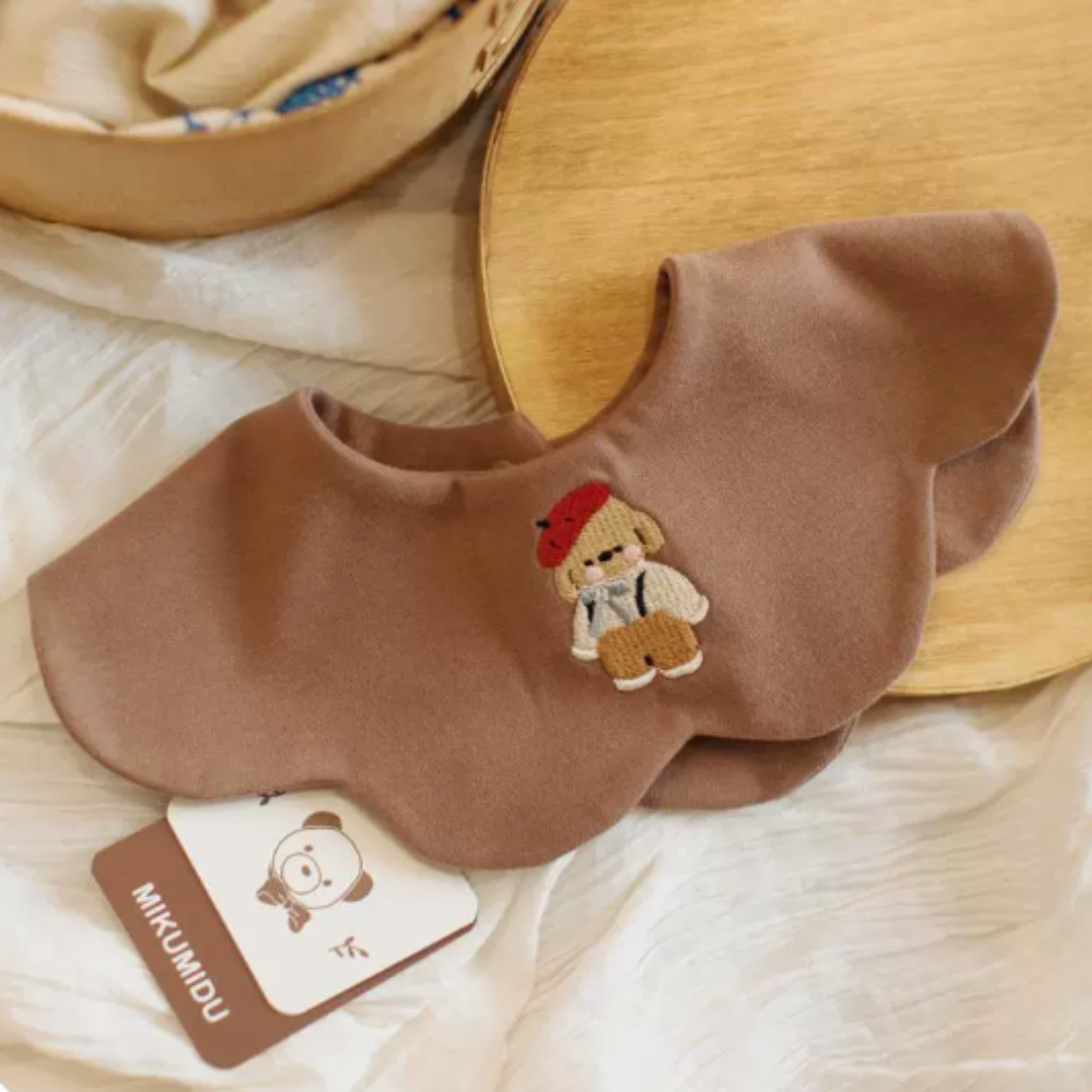 【預購】雙面用 嬰兒 純棉加大吸水動物刺繡口水巾 (自選1套5條/單購)