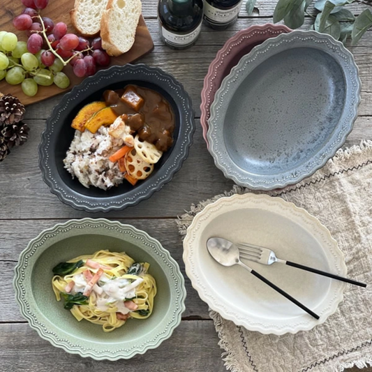 【預購】日本製 復古波浪點點花邊 美濃燒咖哩義大利麵餐盤 (24.5cm)