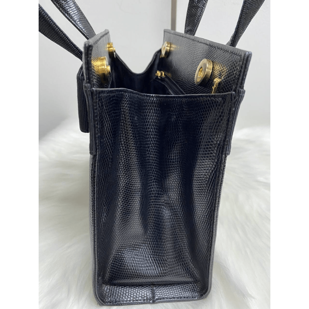 |In-Stock|Salvatore Ferragamo 黑色鱷魚皮壓花手袋