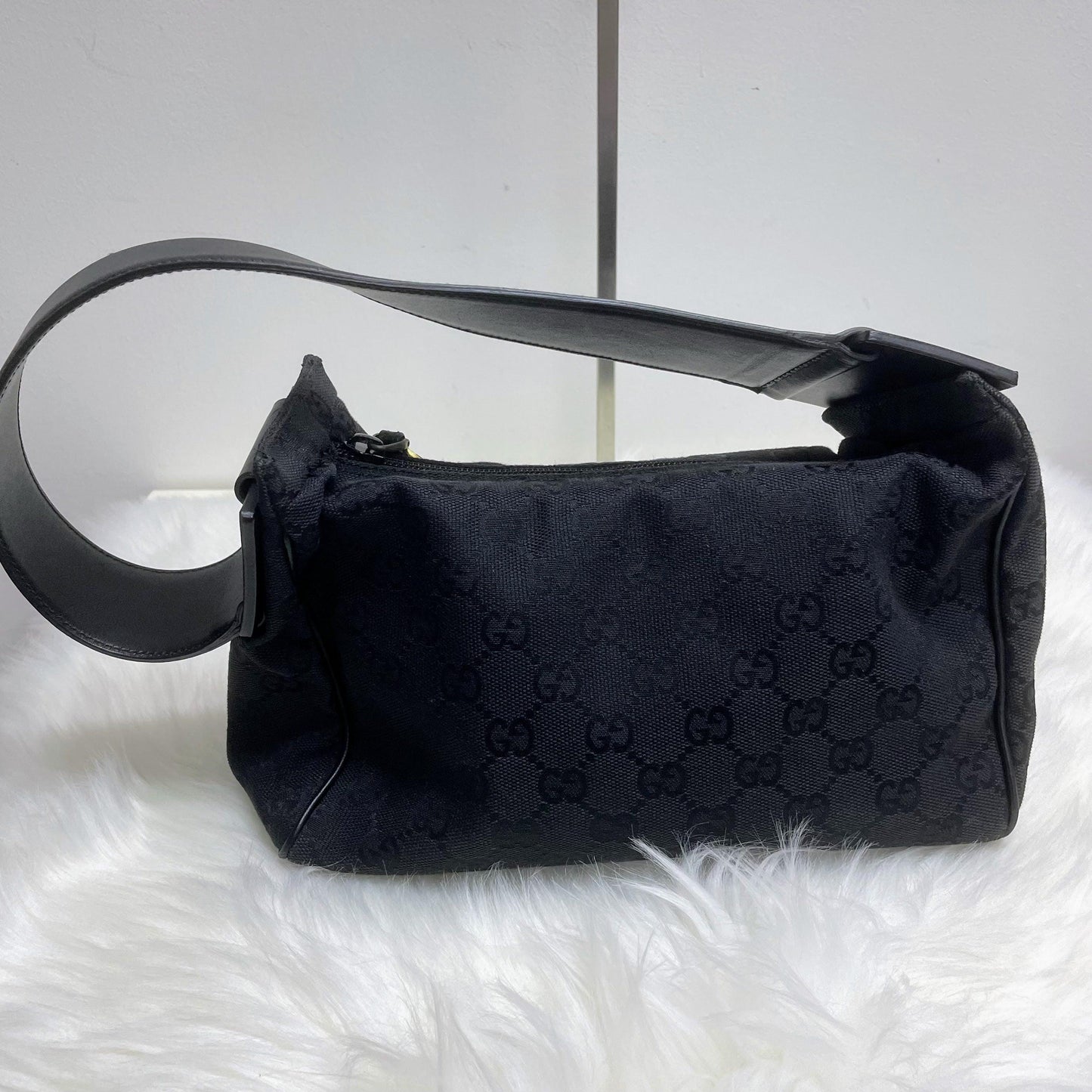 |In-Stock|GUCCI 黑色暗花GG帆布x 皮革手提單肩包