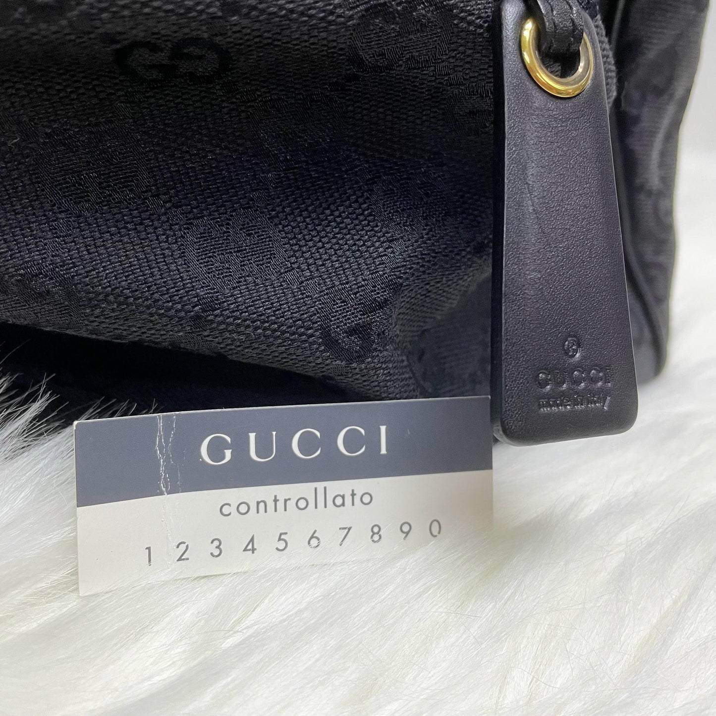 |In-Stock|GUCCI 黑色暗花GG帆布x 皮革手提單肩包