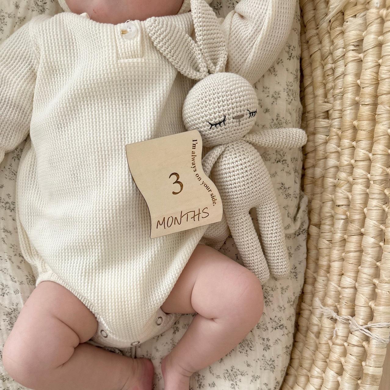 【現貨】嬰兒成長紀錄 花朵月亮月份椴木套裝 (1套13片)