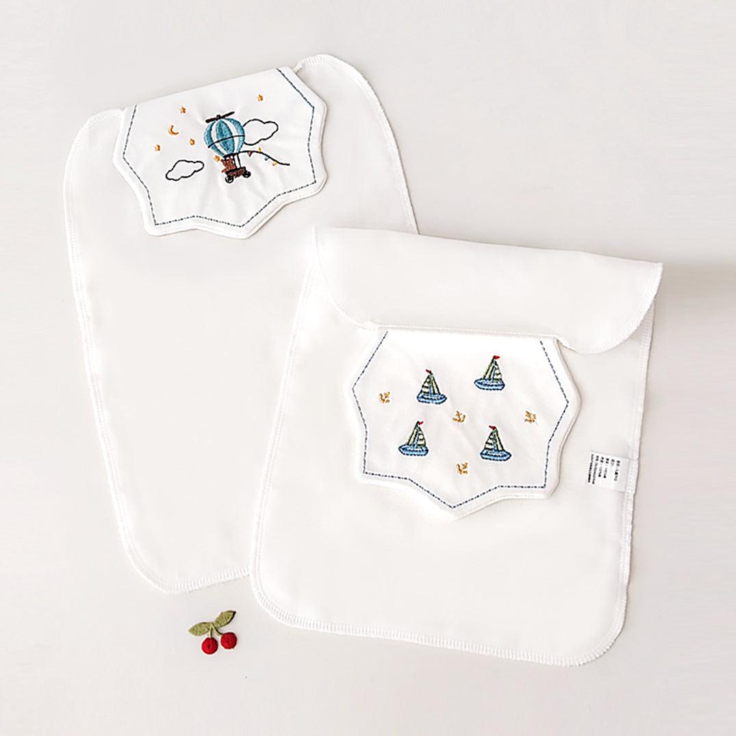 【預購】春夏季3層棉紗 可愛刺繡吸汗背巾 (1套2條)