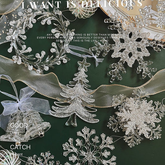 【預購】聖誕樹 水晶質感Swanlace壓克力閃粉透明雪花掛飾