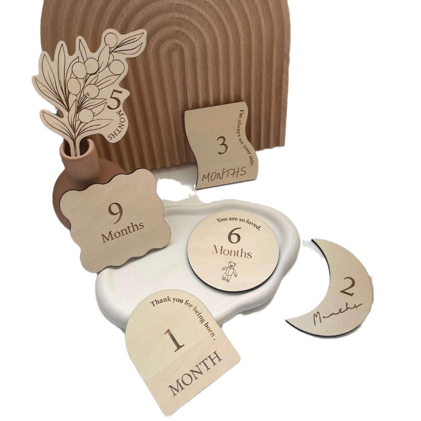 【現貨】嬰兒成長紀錄 花朵月亮月份椴木套裝 (1套13片)