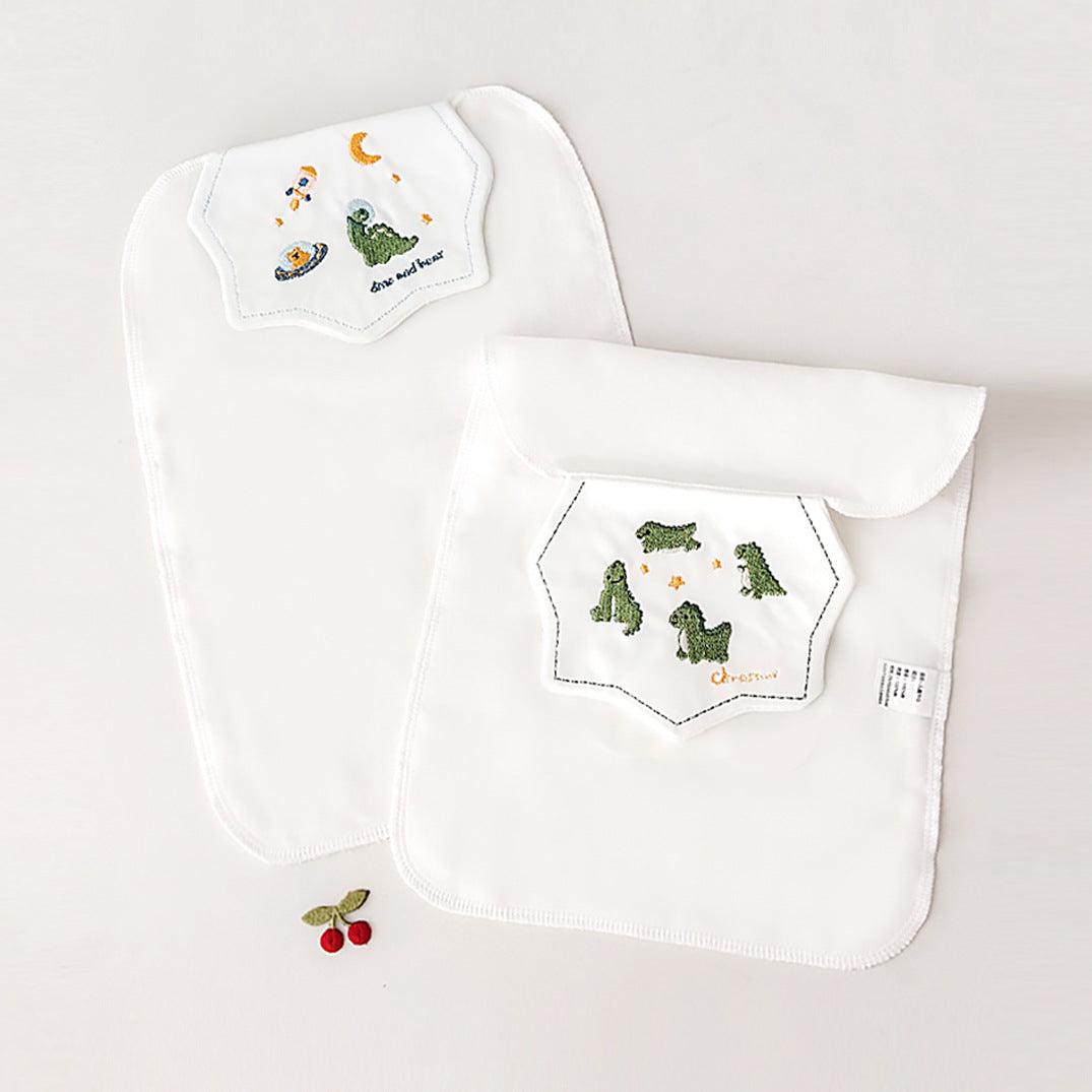 【預購】春夏季3層棉紗 可愛刺繡吸汗背巾 (1套2條)