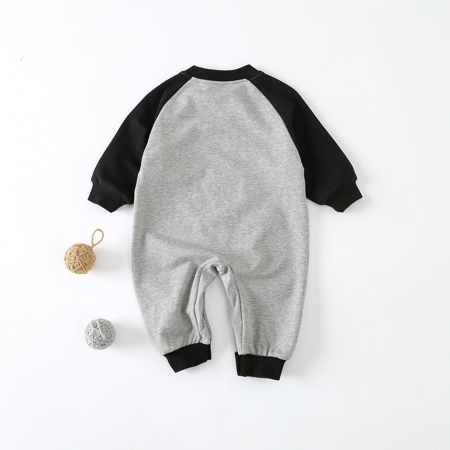 【現貨】冬季嬰兒 長袖灰色衛衣連身衣/爬服