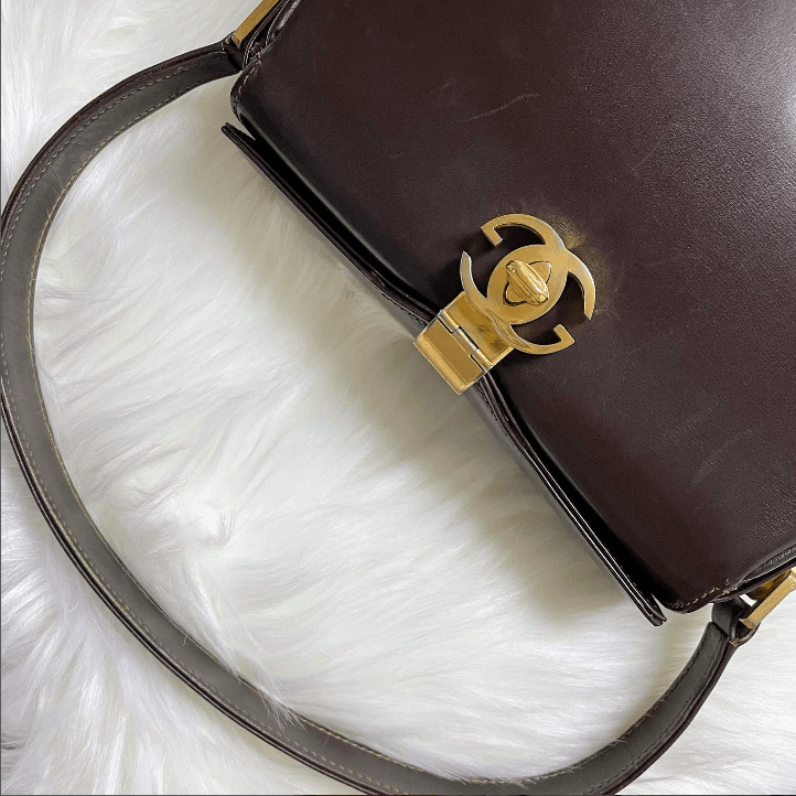 |In-Stock|Old Gucci 小牛皮GG轉鎖頭盒條單肩手提包