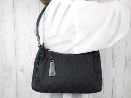 |In-Stock|GUCCI 黑色暗花GG帆布x 皮革手提單肩包