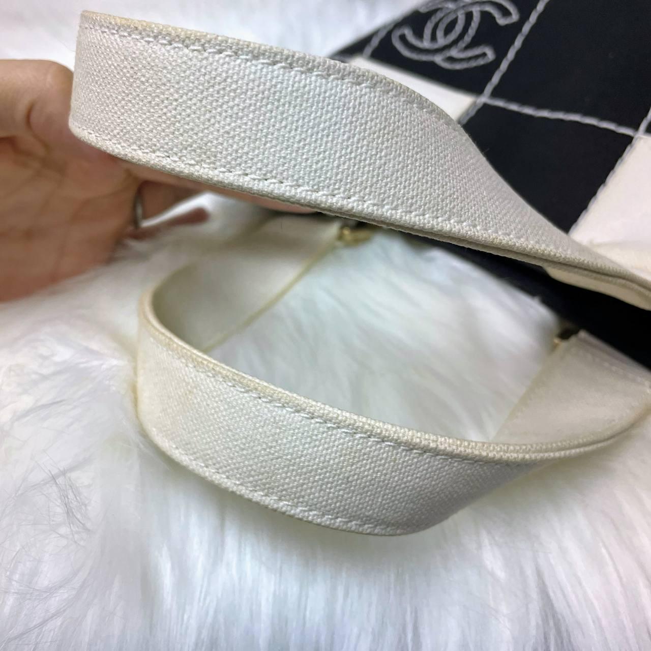 【 In - Stock 】Chanel Coco mark Vintage 黑色x白色巧克力格帆布手提包 - Cnjpkitchen ❤️ 🇯🇵日本廚具 家居生活雜貨店