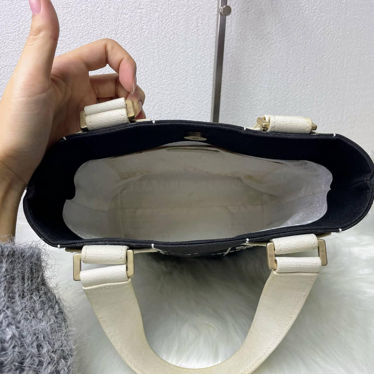 【 In - Stock 】Chanel Coco mark Vintage 黑色x白色巧克力格帆布手提包 - Cnjpkitchen ❤️ 🇯🇵日本廚具 家居生活雜貨店