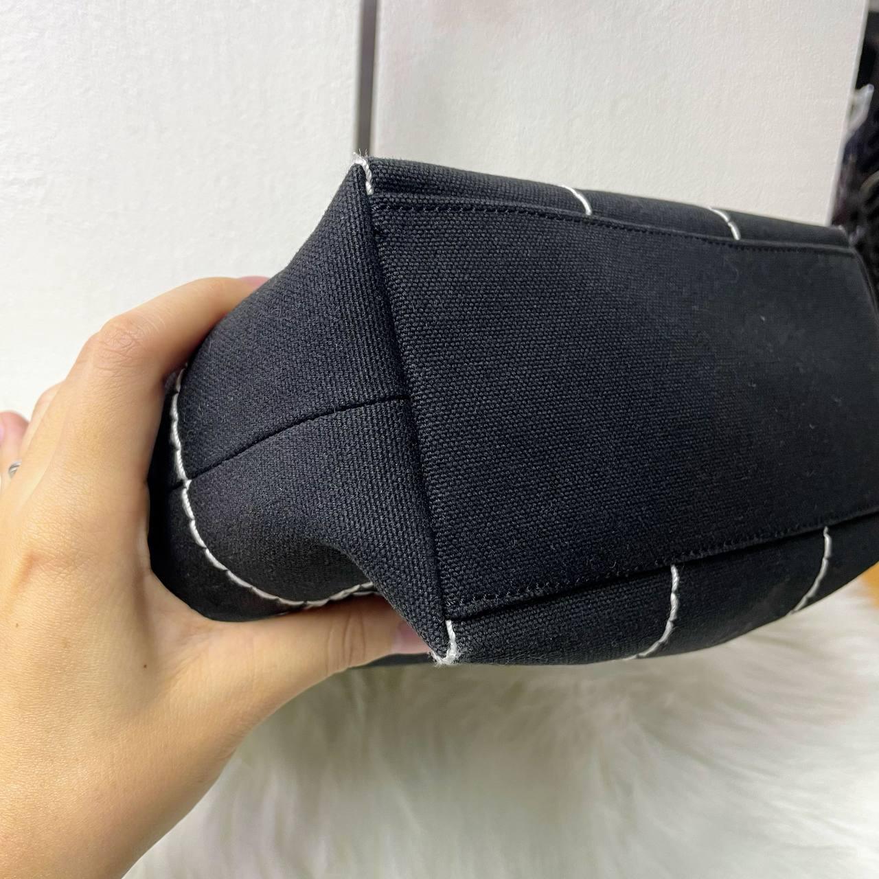 【 In - Stock 】Chanel Coco mark Vintage 黑色x白色巧克力格帆布手提包 - Cnjpkitchen ❤️ 🇯🇵日本廚具 家居生活雜貨店