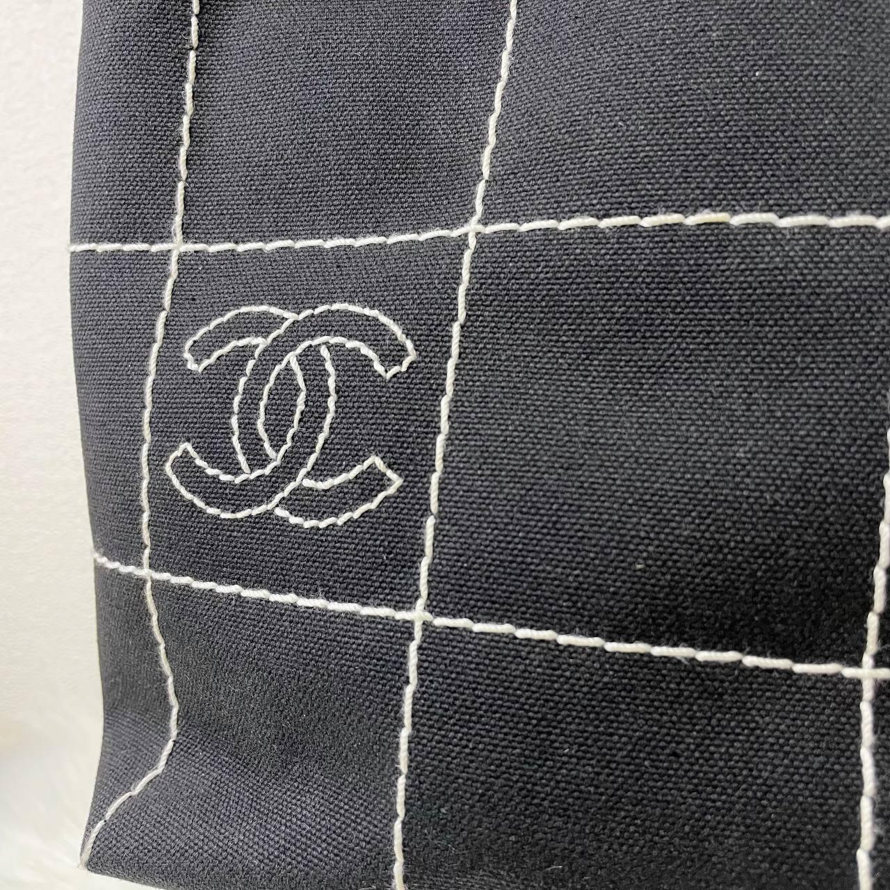 【 In - Stock 】Chanel Coco mark Vintage 黑色x白色巧克力格帆布手提包 - Cnjpkitchen ❤️ 🇯🇵日本廚具 家居生活雜貨店