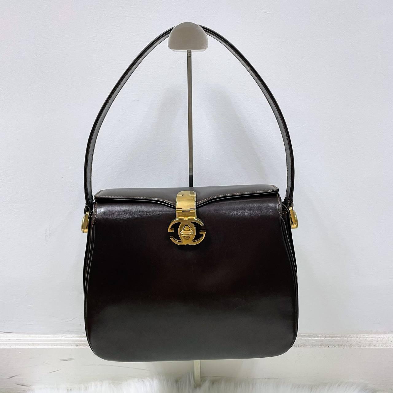 |In-Stock|Old Gucci 小牛皮GG轉鎖頭盒條單肩手提包