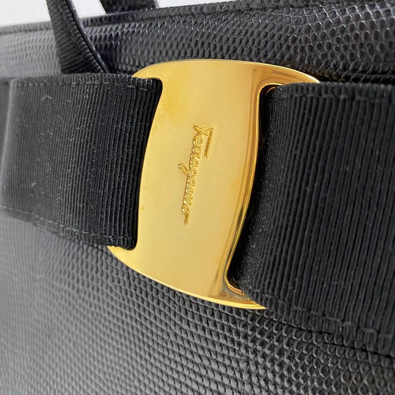 |In-Stock|Salvatore Ferragamo 黑色鱷魚皮壓花手袋