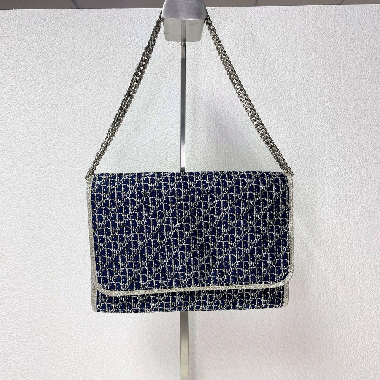 |In-Stock|Dior 復古 Trotter Lamé 銀 x 海軍藍兩用鏈條包 - Cnjpkitchen ❤️ 🇯🇵日本廚具 家居生活雜貨店