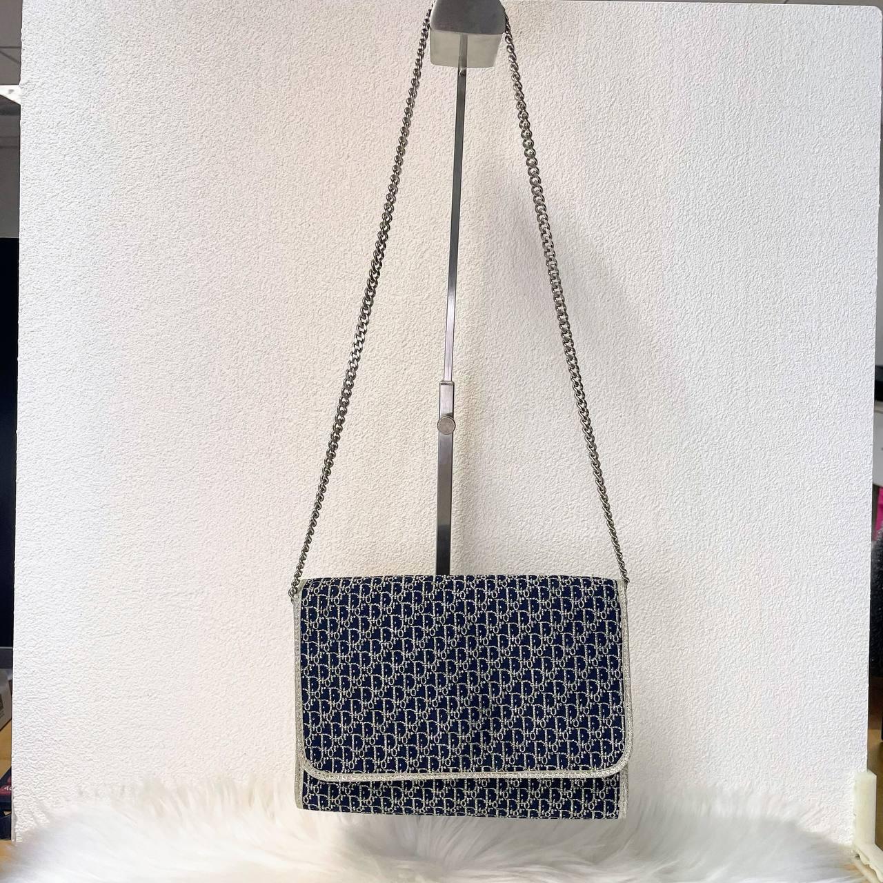 |In-Stock|Dior 復古 Trotter Lamé 銀 x 海軍藍兩用鏈條包 - Cnjpkitchen ❤️ 🇯🇵日本廚具 家居生活雜貨店