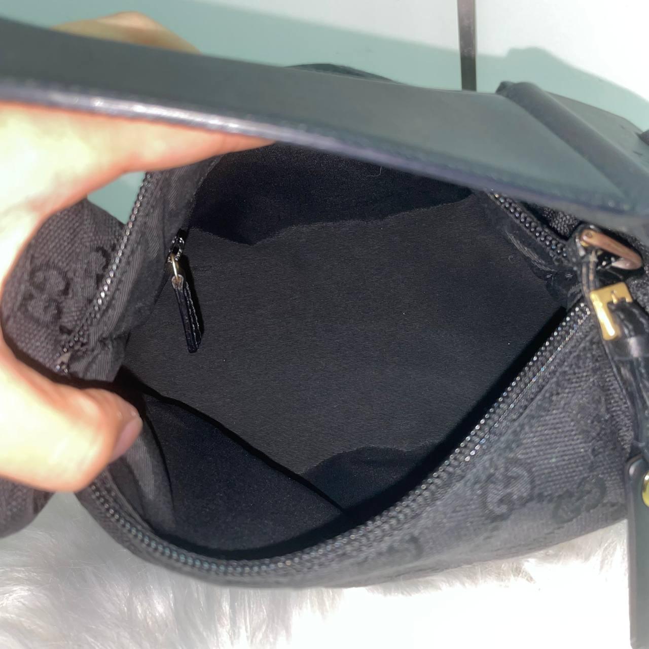 |In-Stock|GUCCI 黑色暗花GG帆布x 皮革手提單肩包