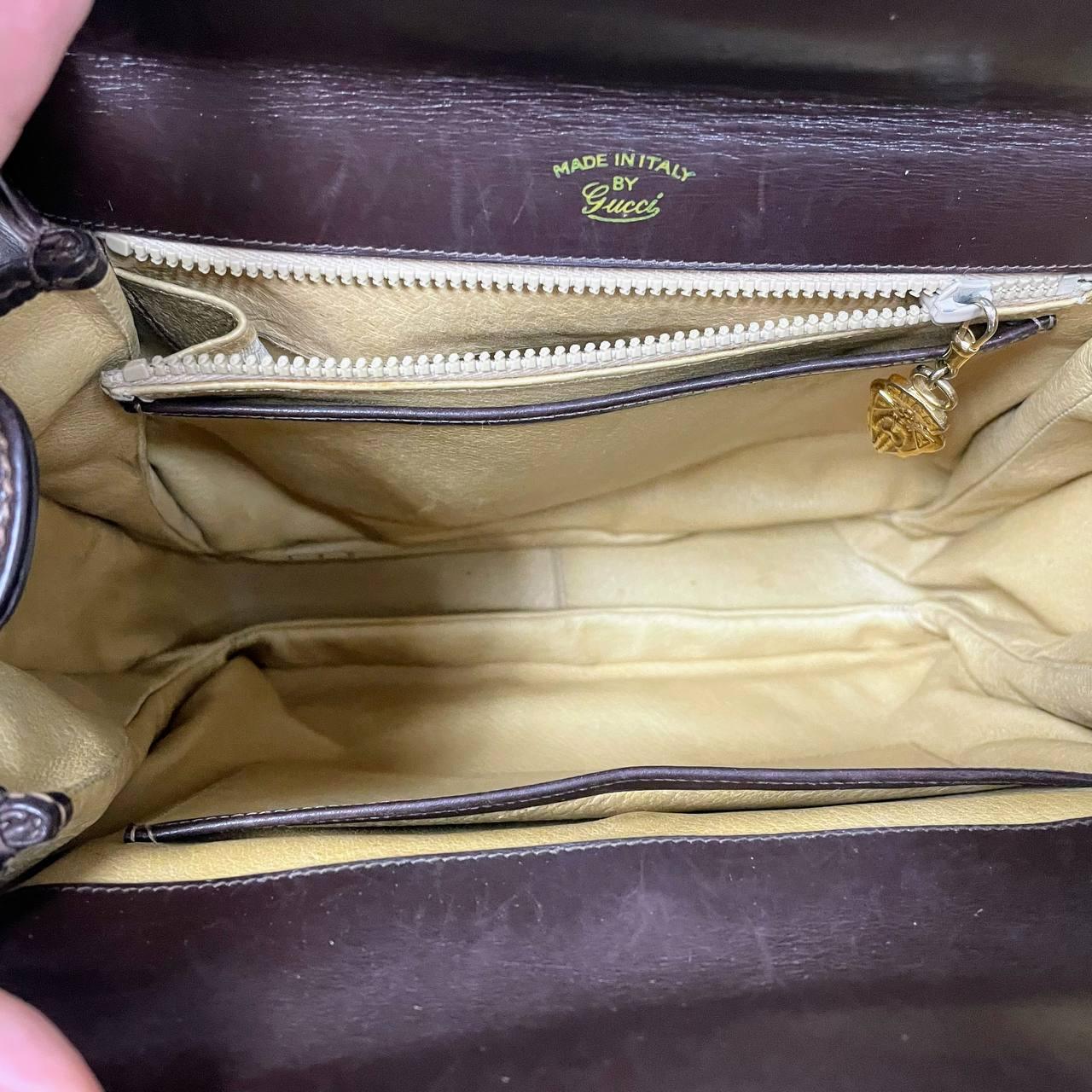 |In-Stock|Old Gucci 小牛皮GG轉鎖頭盒條單肩手提包