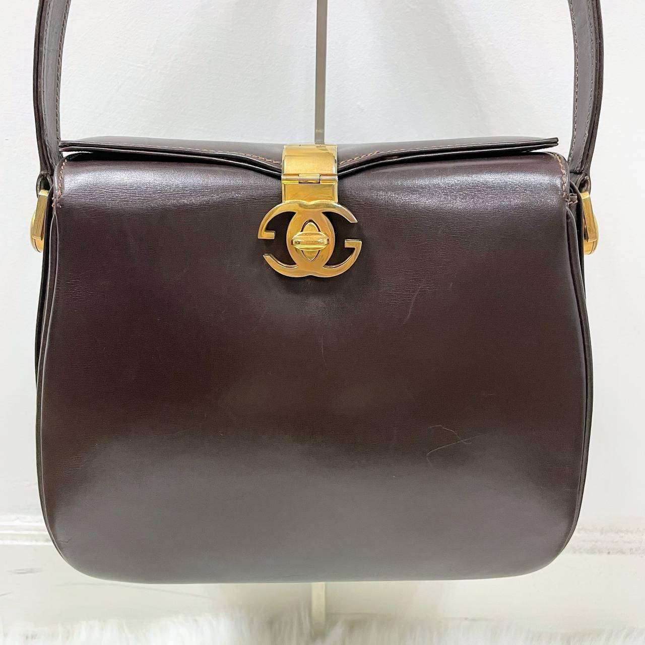 |In-Stock|Old Gucci 小牛皮GG轉鎖頭盒條單肩手提包