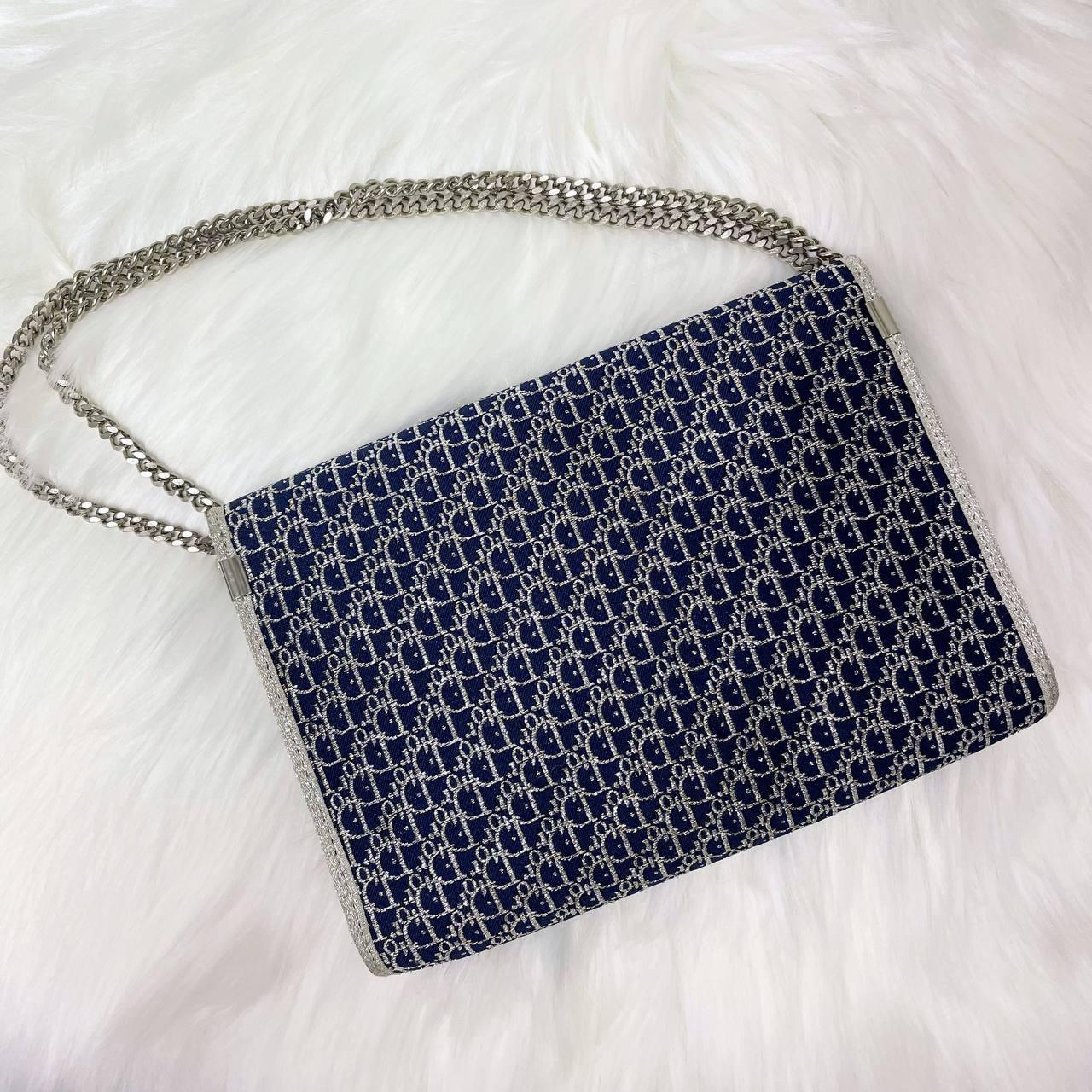 |In-Stock|Dior 復古 Trotter Lamé 銀 x 海軍藍兩用鏈條包 - Cnjpkitchen ❤️ 🇯🇵日本廚具 家居生活雜貨店