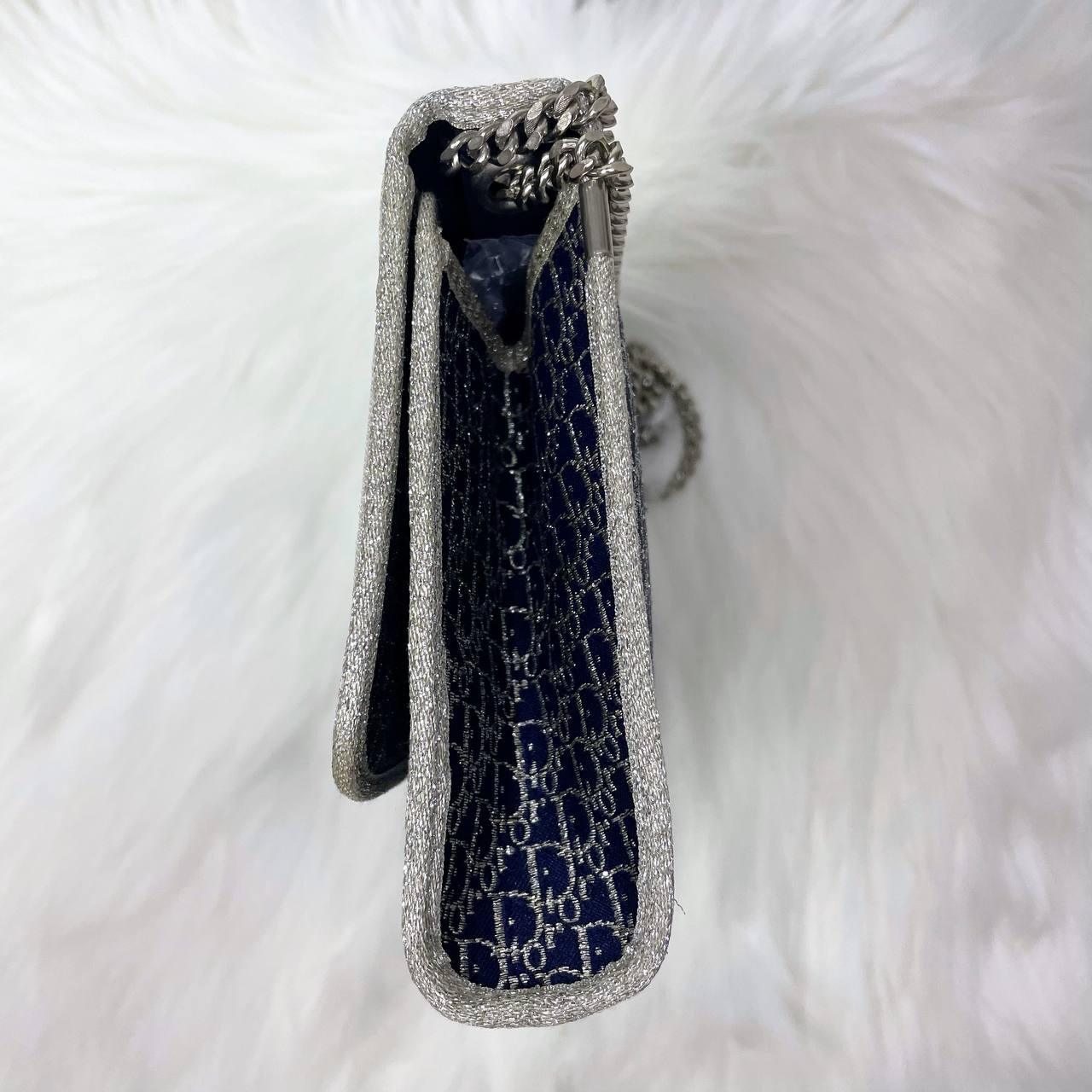 |In-Stock|Dior 復古 Trotter Lamé 銀 x 海軍藍兩用鏈條包 - Cnjpkitchen ❤️ 🇯🇵日本廚具 家居生活雜貨店