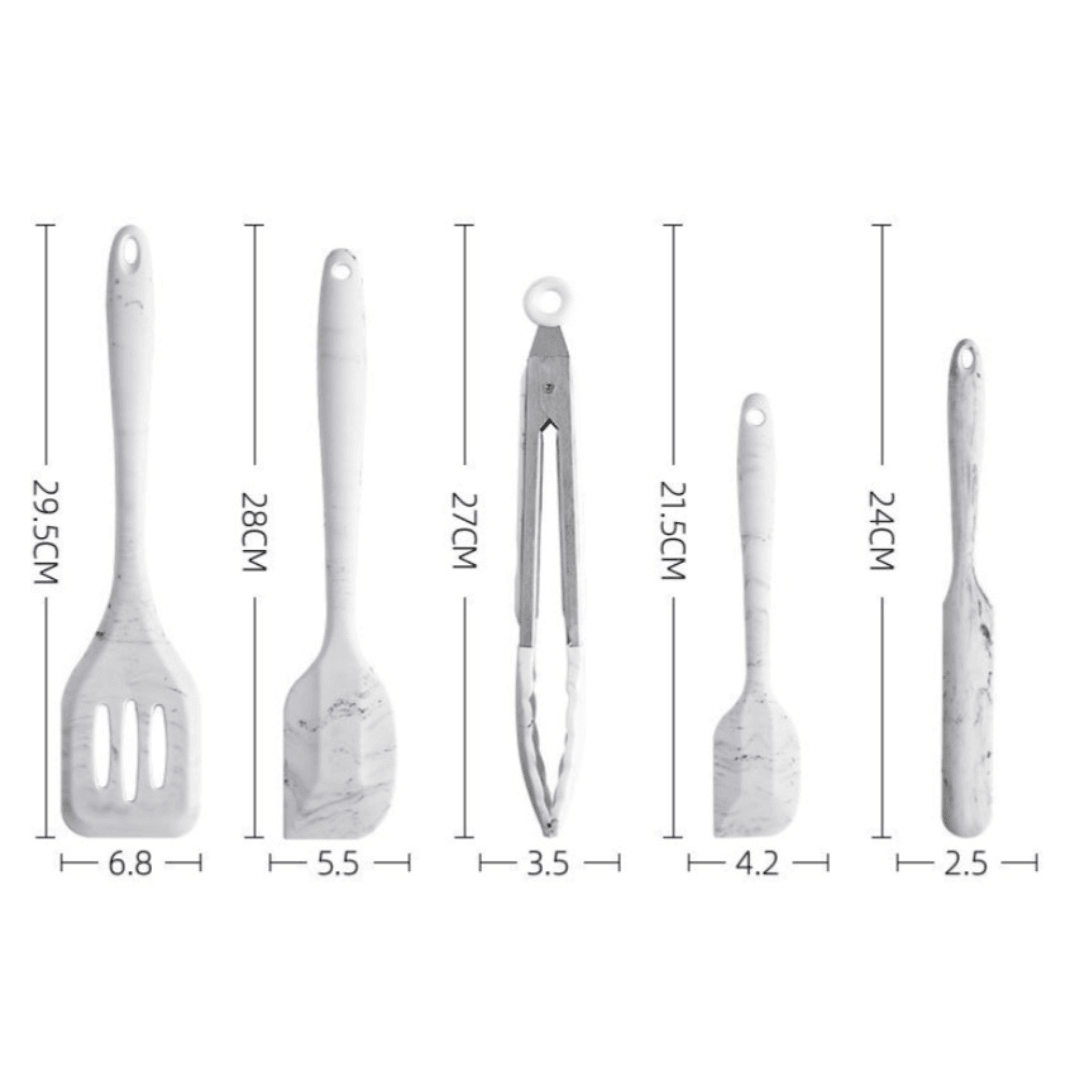 【預購】大理石紋一體式矽膠烹飪廚具套裝 (10件套) - Cnjpkitchen ❤️ 🇯🇵日本廚具 家居生活雜貨店