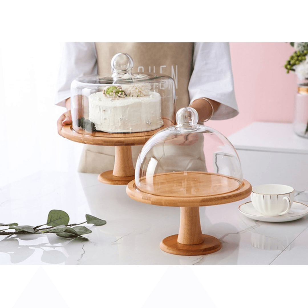 【預購】高腳蛋糕木架盤連透明玻璃蓋 - Cnjpkitchen ❤️ 🇯🇵日本廚具 家居生活雜貨店