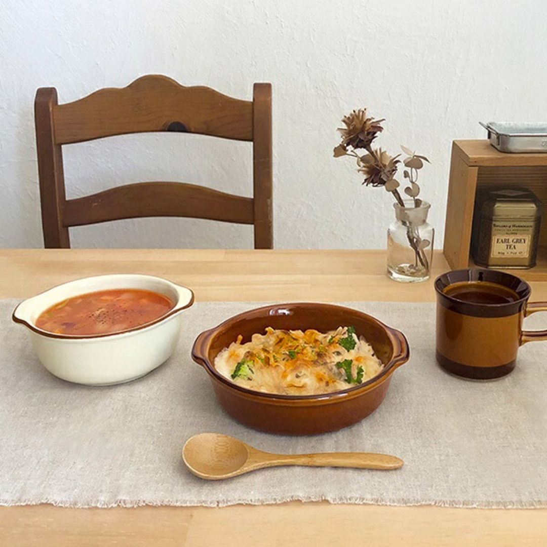 【預購】日本製 Decole Fika 北歐風萬古燒貓咪餐碗烤雙耳焗盤