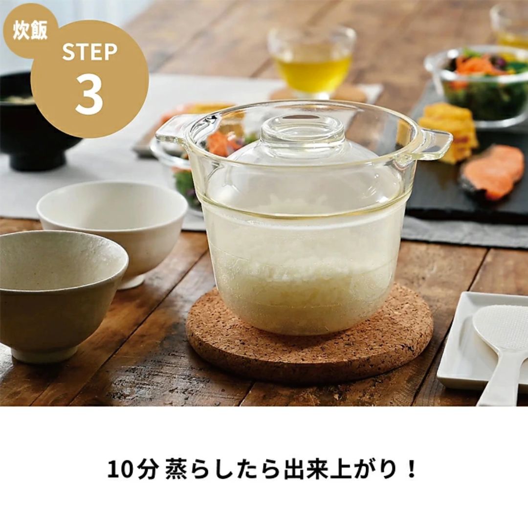 【預購】日本製 HARIO Ichizenya 「一膳屋」耐熱玻璃微波爐用煮飯鍋飯釜