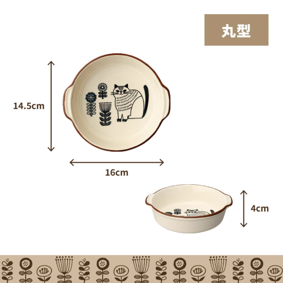 【預購】日本製 Decole Fika 北歐風萬古燒貓咪餐碗烤雙耳焗盤