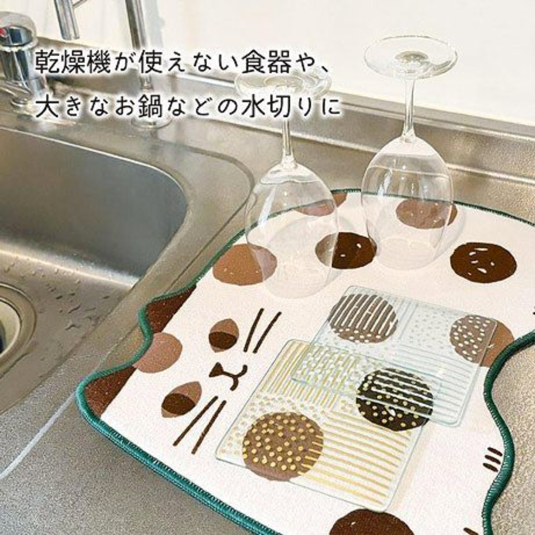 【預購】日本 DECOLE 貓貓 廚房檯面海綿速乾控水瀝水墊
