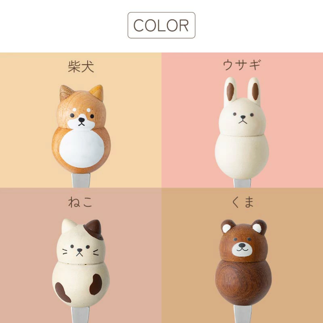 【預購】日本製 Fluffy Plumpy 小朋友輔食 可用立體貓貓柴犬天然木叉勺套裝