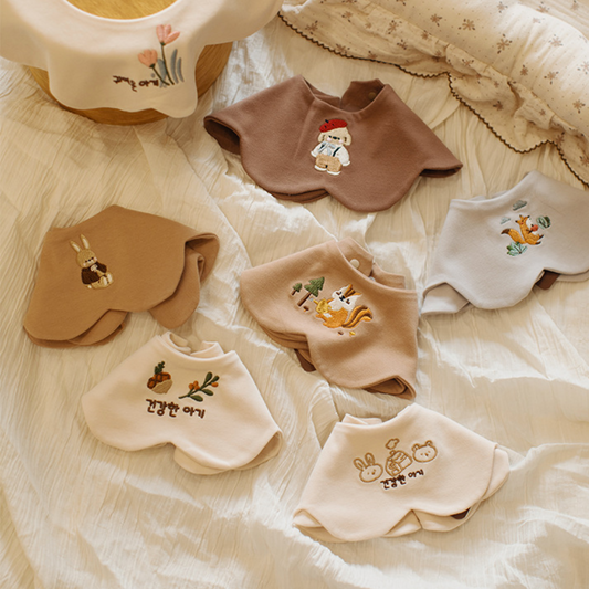 【預購】雙面用 嬰兒 純棉加大吸水動物刺繡口水巾 (自選1套5條/單購)