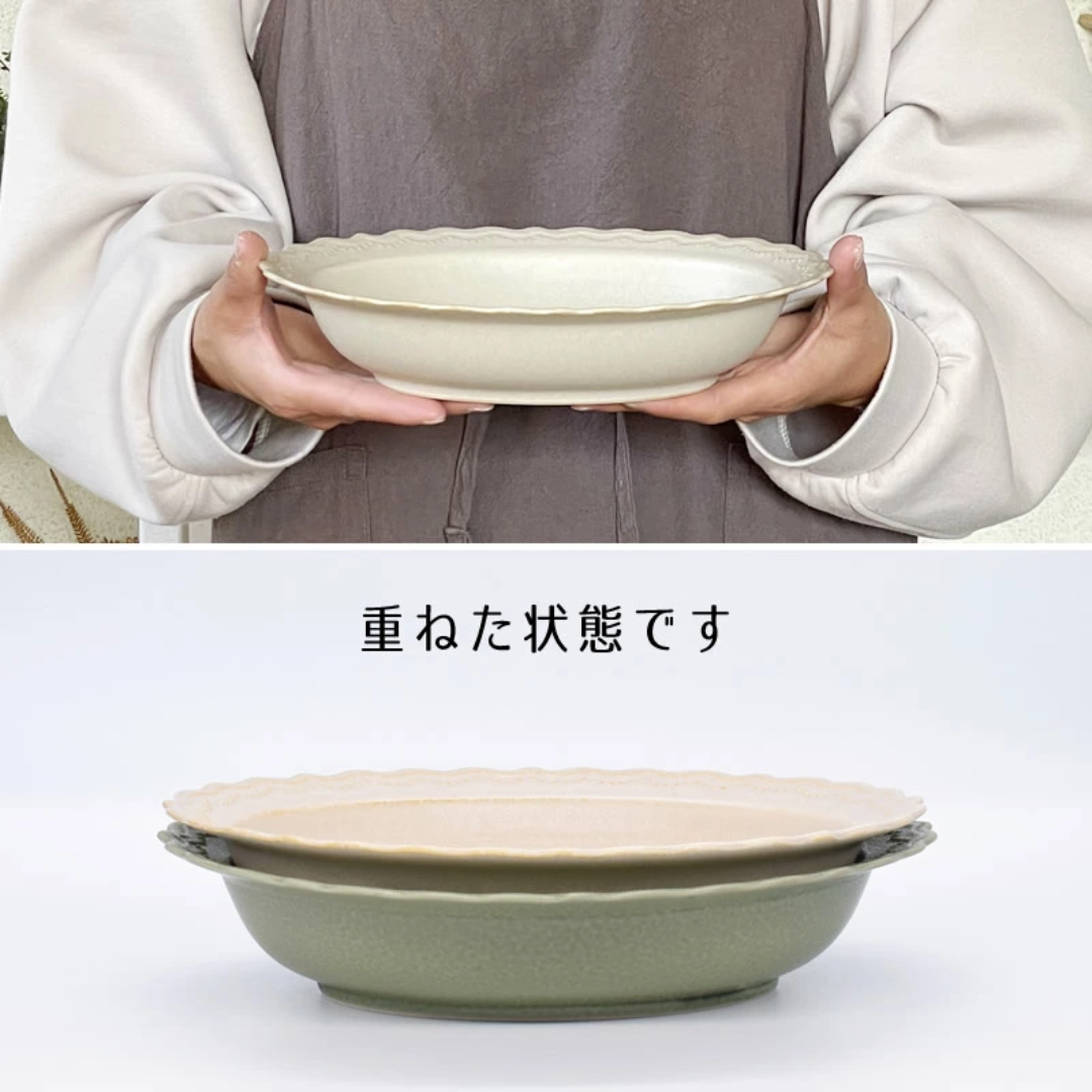【預購】日本製 復古波浪點點花邊 美濃燒咖哩義大利麵餐盤 (24.5cm)