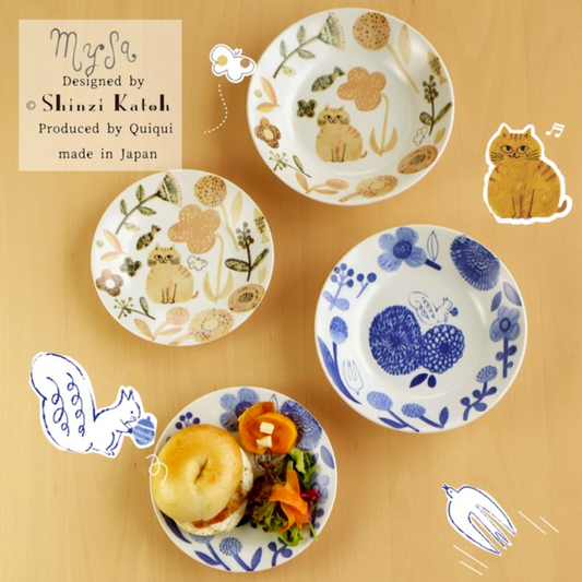 【預購】日本製 Minorutouki mysa kissa orave 美濃燒 貓貓松鼠餐盤 (21.4cm)