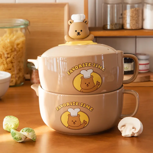 【預購】韓國 Dailylike 小熊泡麵陶瓷鍋 (800ml)