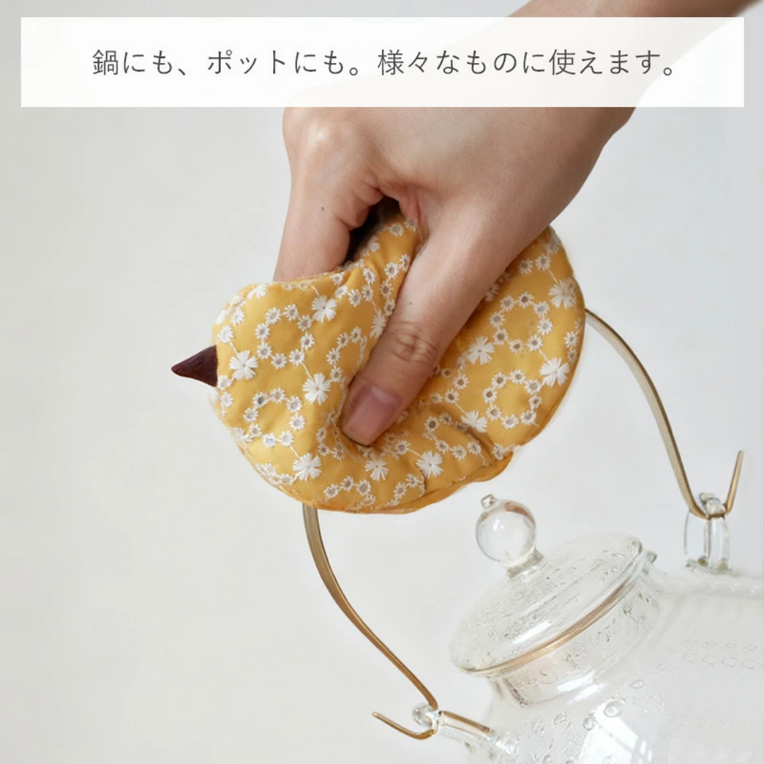 【預購】日本霜山 SHIMOYAMA 日系小鳥刺繡隔熱手套 隔熱夾 防燙夾 (附掛繩)