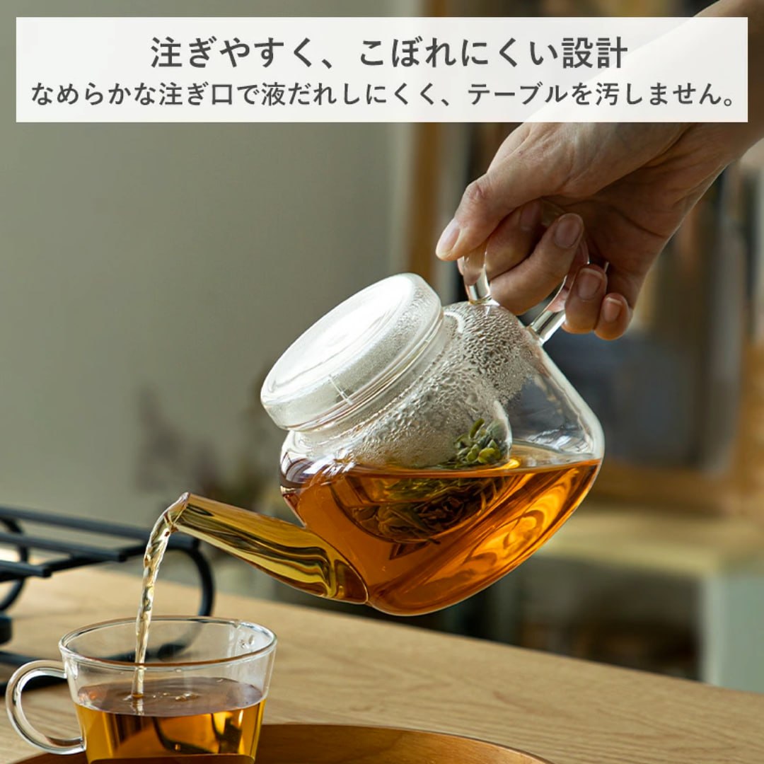 【預購】日本霜山 SHIMOYAMA 高硼矽耐熱玻璃花茶壺750ml＋燭台加熱溫茶座套組