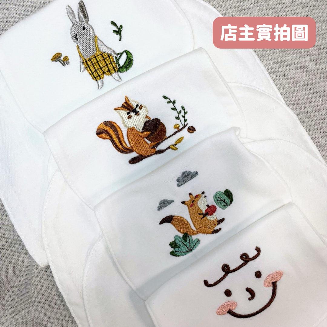 【預購 / 現貨】北歐風 春夏季3層棉紗 動物刺繡吸汗背巾 (單購 / 自選1套3條)