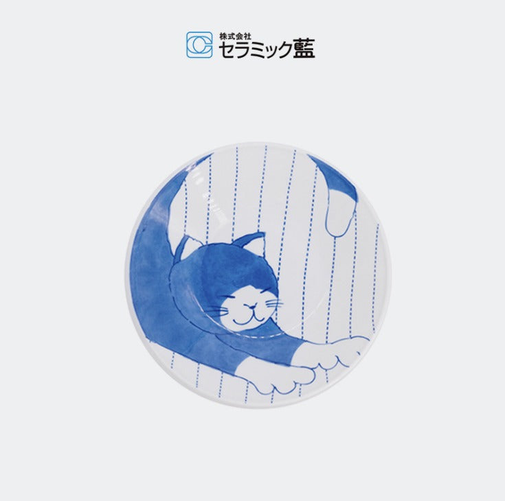 【預購】日本製 ceramic 藍 貓貓陶瓷餐碟 (22.5cm)