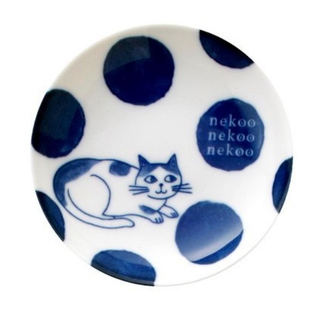 【預購】 🇯🇵 日本製 Nekoneko 系列 藍白波點貓貓陶瓷餐具套裝 (3入)