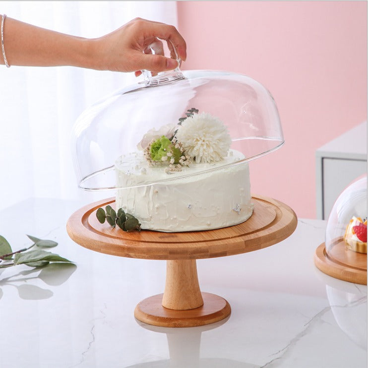 【預購】高腳蛋糕木架盤連透明玻璃蓋