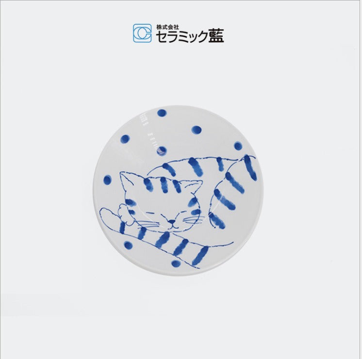 【預購】日本製 ceramic 藍 貓貓陶瓷餐碟 (22.5cm) - Cnjpkitchen ❤️ 🇯🇵日本廚具 家居生活雜貨店