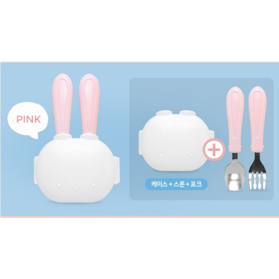 【預購】韓國製 幼兒不銹鋼兔仔勺叉餐具