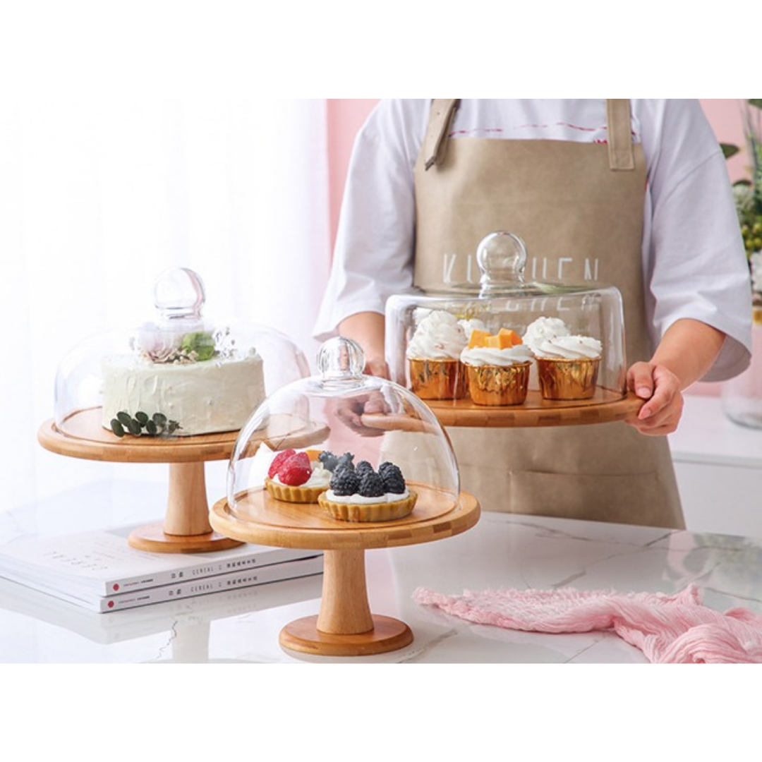 【預購】高腳蛋糕木架盤連透明玻璃蓋 - Cnjpkitchen ❤️ 🇯🇵日本廚具 家居生活雜貨店